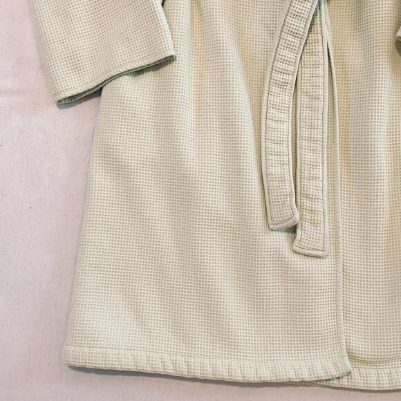 Yves Delorme Paris kimona robe Large unisex pale green waffle cotton luxury - Picture 3 of 10